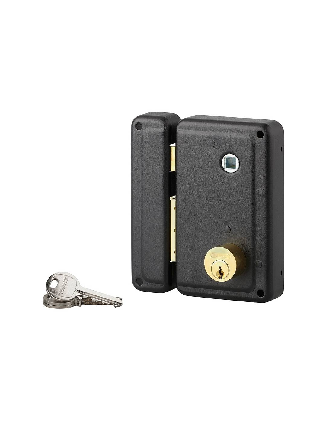 Serratura da applicare 76 x 130 mm per porta in legno, quadro maniglia, destra, nera – THIRARD-0