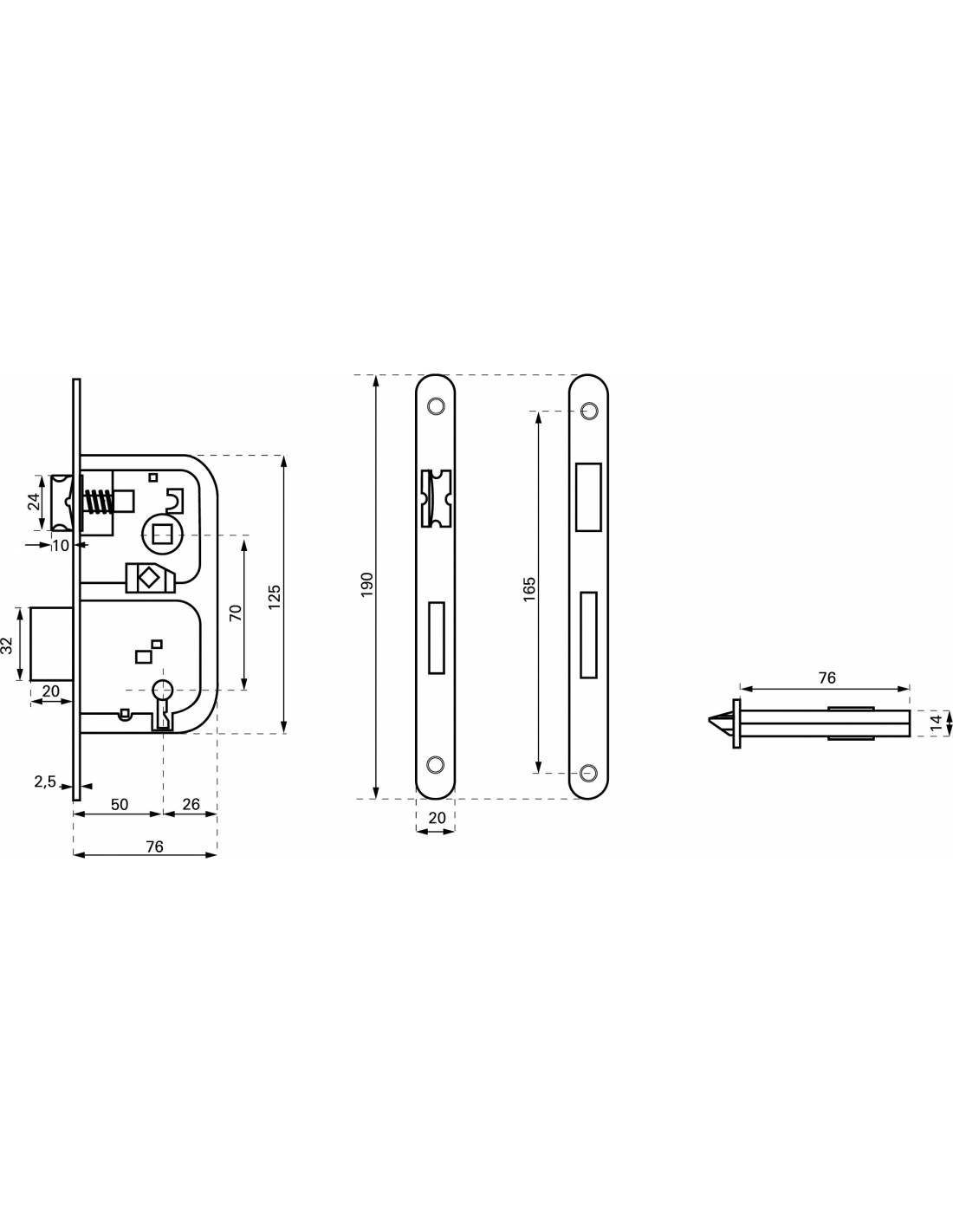 Serratura patent versione BR, asse 50 mm, interasse 70 mm, frontale cromato opaco, 1 chiave – THIRARD-4