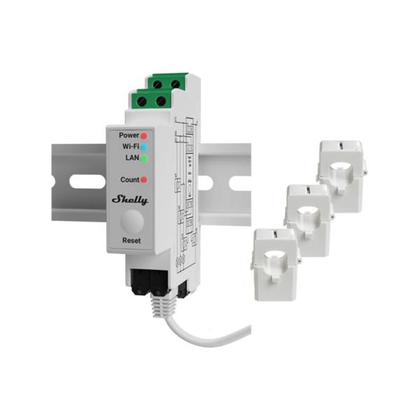 Shelly Pro 3EM 120A V2 Misuratore Energia Trifase Professionale Wi-Fi, LAN e Bluetooth con 3 Pinze