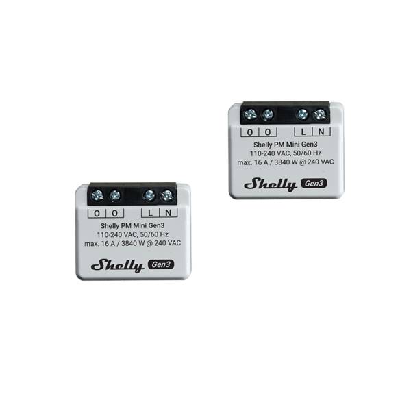 Shelly PM Mini Gen3 Pack 2 Misuratori di Potenza Compatti, Wi-Fi e Bluetooth, Monitoraggio Energia