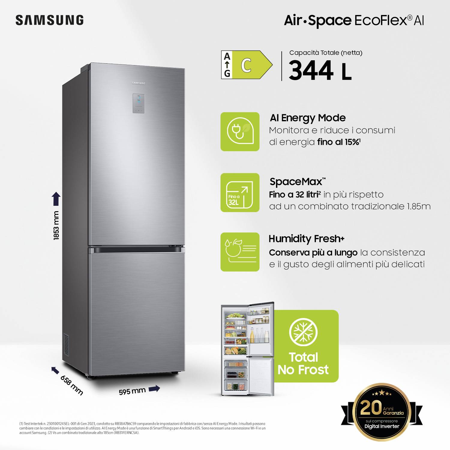Samsung RB34C775CS9 frigorifero Combinato EcoFlex AI 1.85m 344L Libera installazione con congelatore Wifi 1,85m 344 L co-3