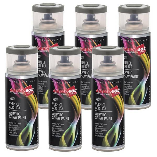6x Bomboletta Vernice Spray Brillante Grigio Quarzo Interni Esterni Universale