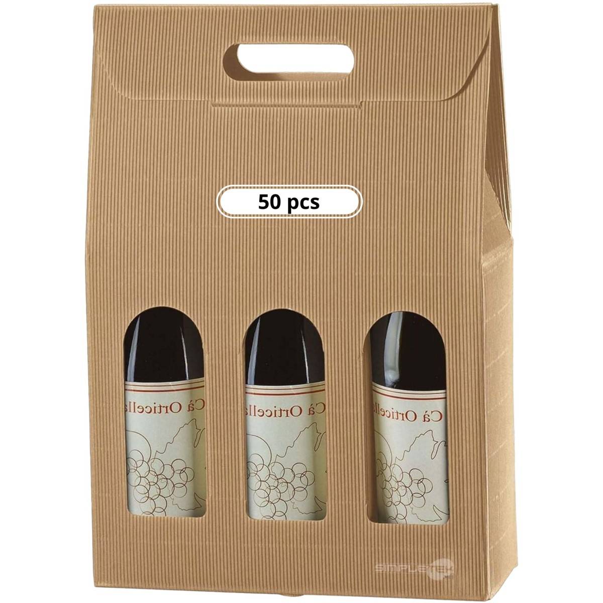 50x Scatola Confezione Regalo Vendita Avana Per 3 Bottiglie Vino Olio Con Finestra-0