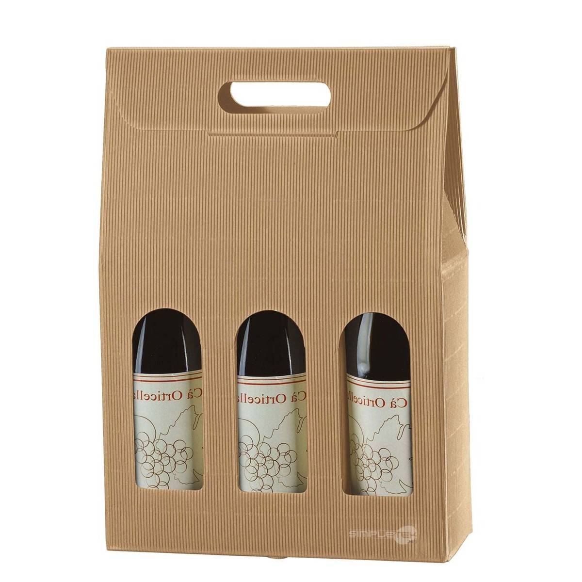 20x Scatola Confezione Regalo Vendita Avana Per 3 Bottiglie Vino Olio Con Finestra-1