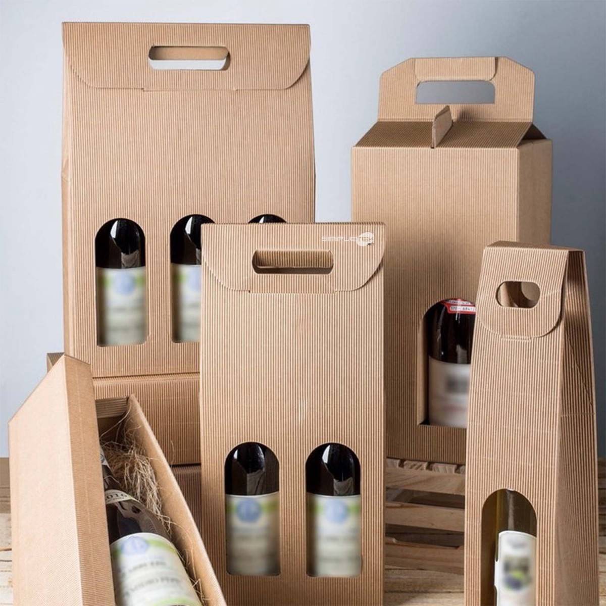 5x Scatola Confezione Regalo Vendita Avana Per Bottiglia Vino Olio Con Finestra-1