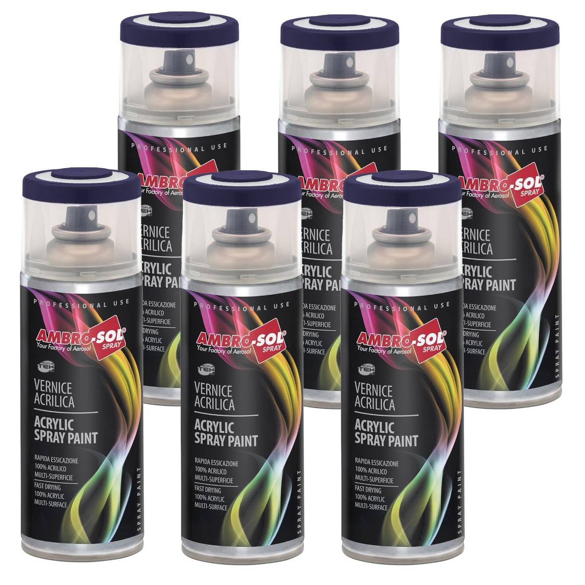 6x Bomboletta Vernice Spray Brillante Blu Acciaio Interni Esterni Universale-0