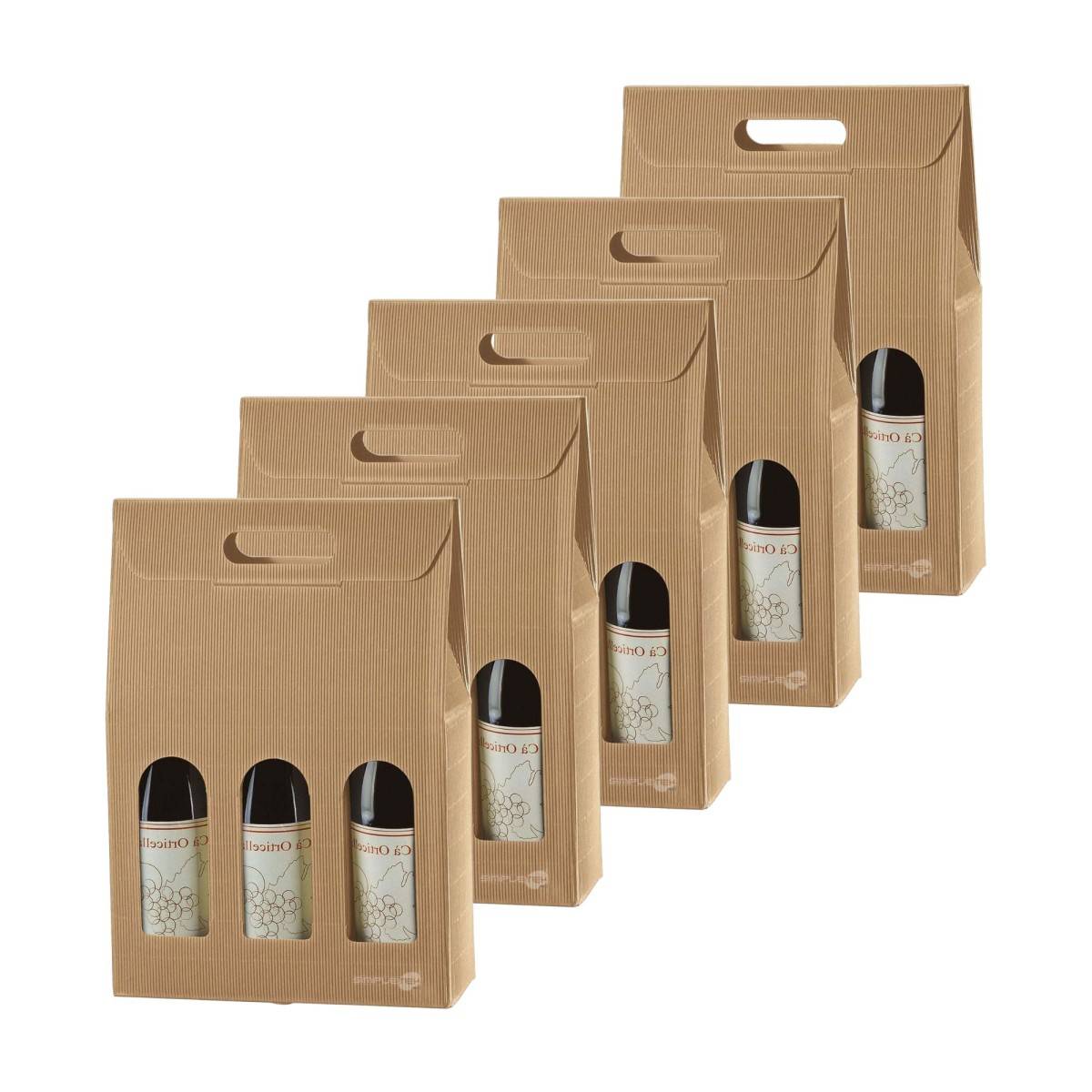 5x Scatola Confezione Regalo Vendita Avana Per 3 Bottiglie Vino Olio Con Finestra-0