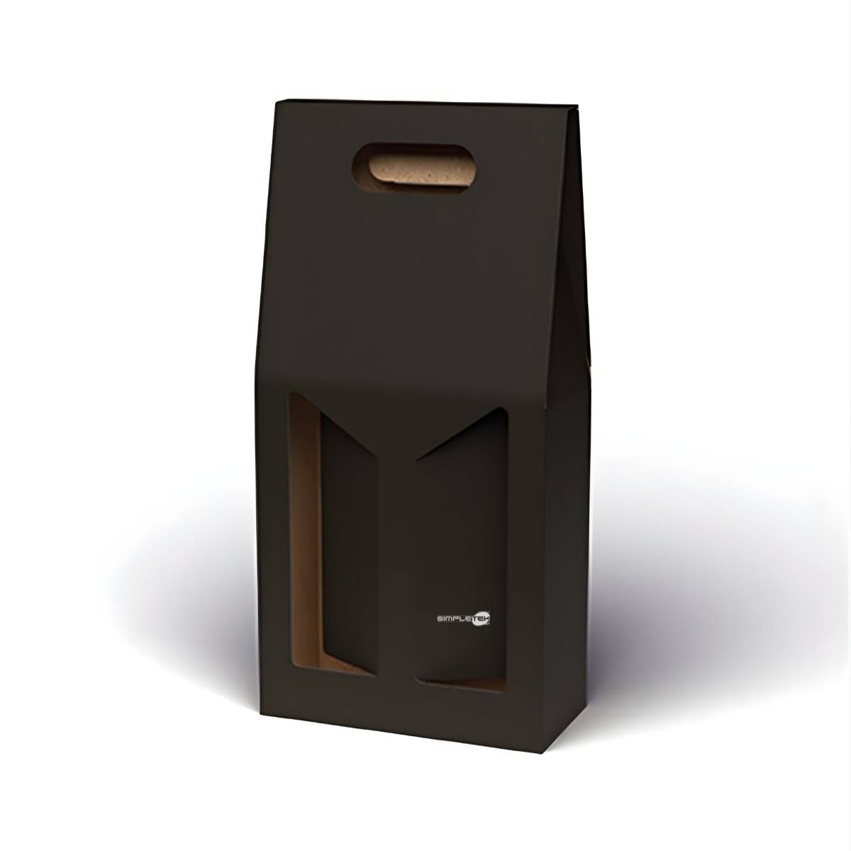 Scatola Confezione Regalo Vendita Nera Per 2 Bottiglie Vino Olio Con Finestra-0