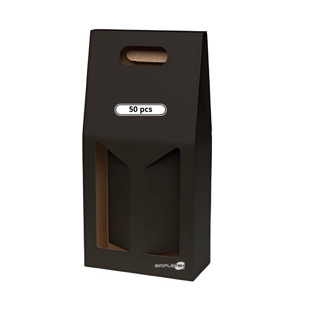 50x Scatola Confezione Regalo Vendita Nera Per 2 Bottiglie Vino Olio Con Finestra-0