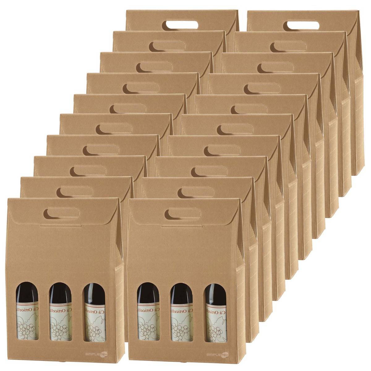 20x Scatola Confezione Regalo Vendita Avana Per 3 Bottiglie Vino Olio Con Finestra-0