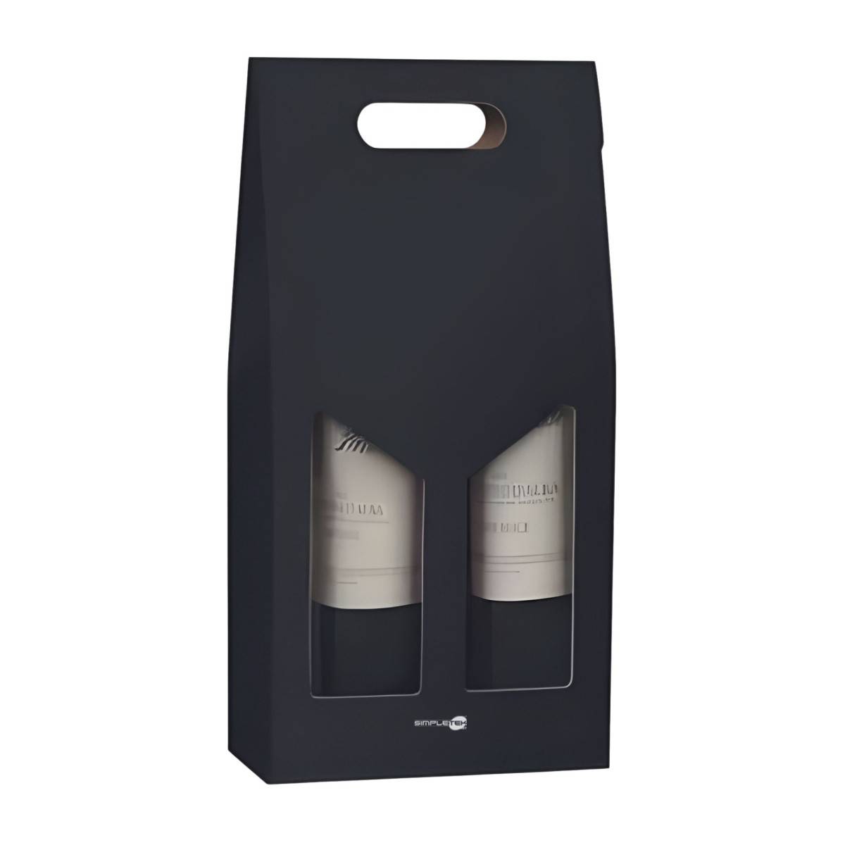 Scatola Confezione Regalo Vendita Nera Per 2 Bottiglie Vino Olio Con Finestra-3