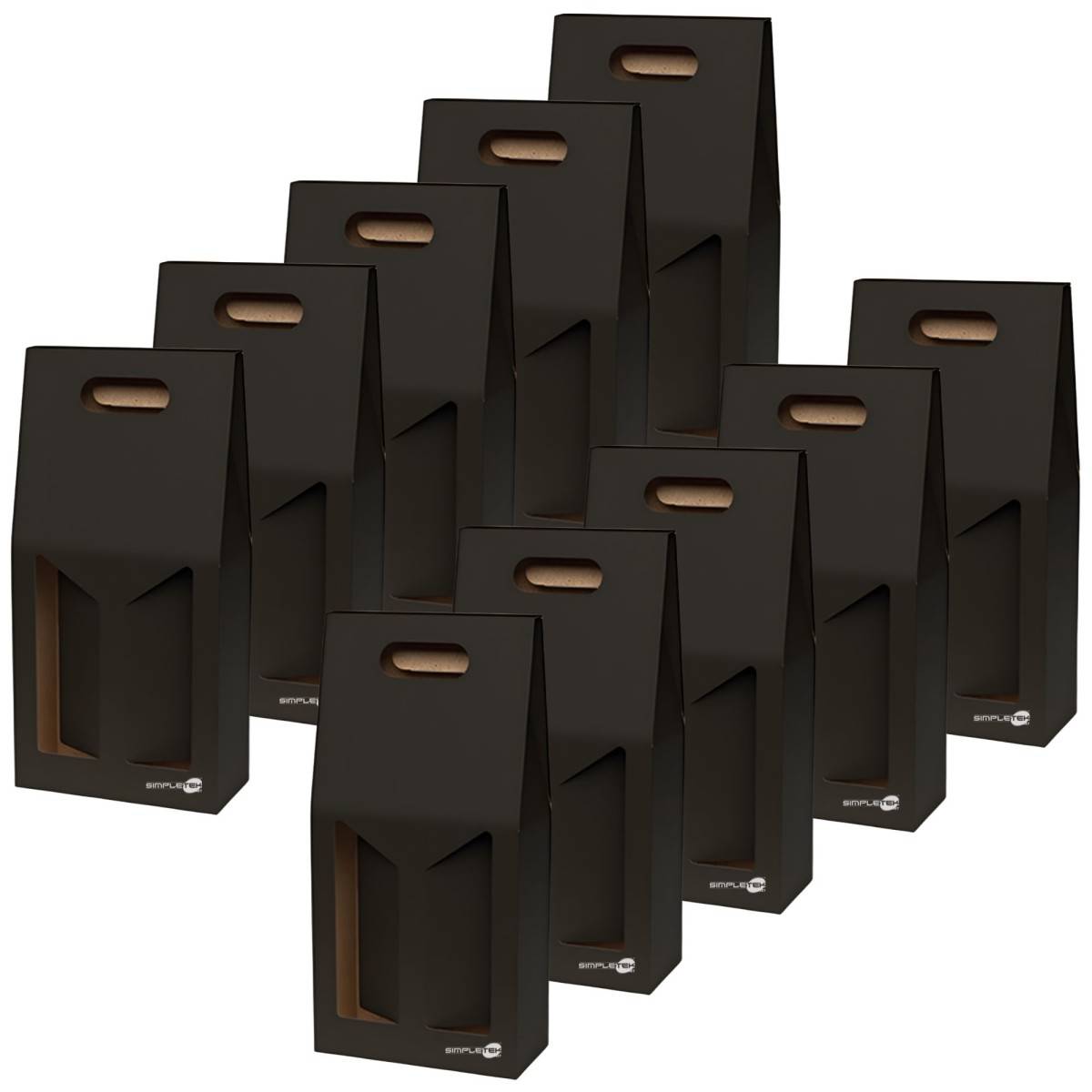 10x Scatola Confezione Regalo Vendita Nera Per 2 Bottiglie Vino Olio Con Finestra-0