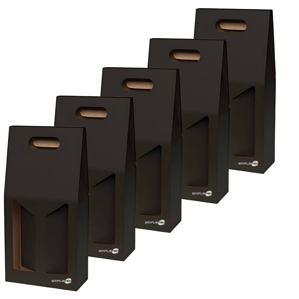 5x Scatola Confezione Regalo Vendita Nera Per 2 Bottiglie Vino Olio Con Finestra-0