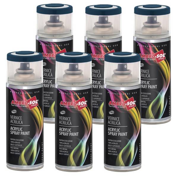 6x Bomboletta Vernice Spray Brillante Blu Zaffiro Interni Esterni Universale