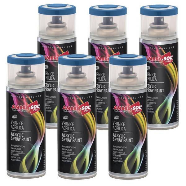 6x Bomboletta Vernice Spray Brillante Blu Brillante Interni Esterni Universale