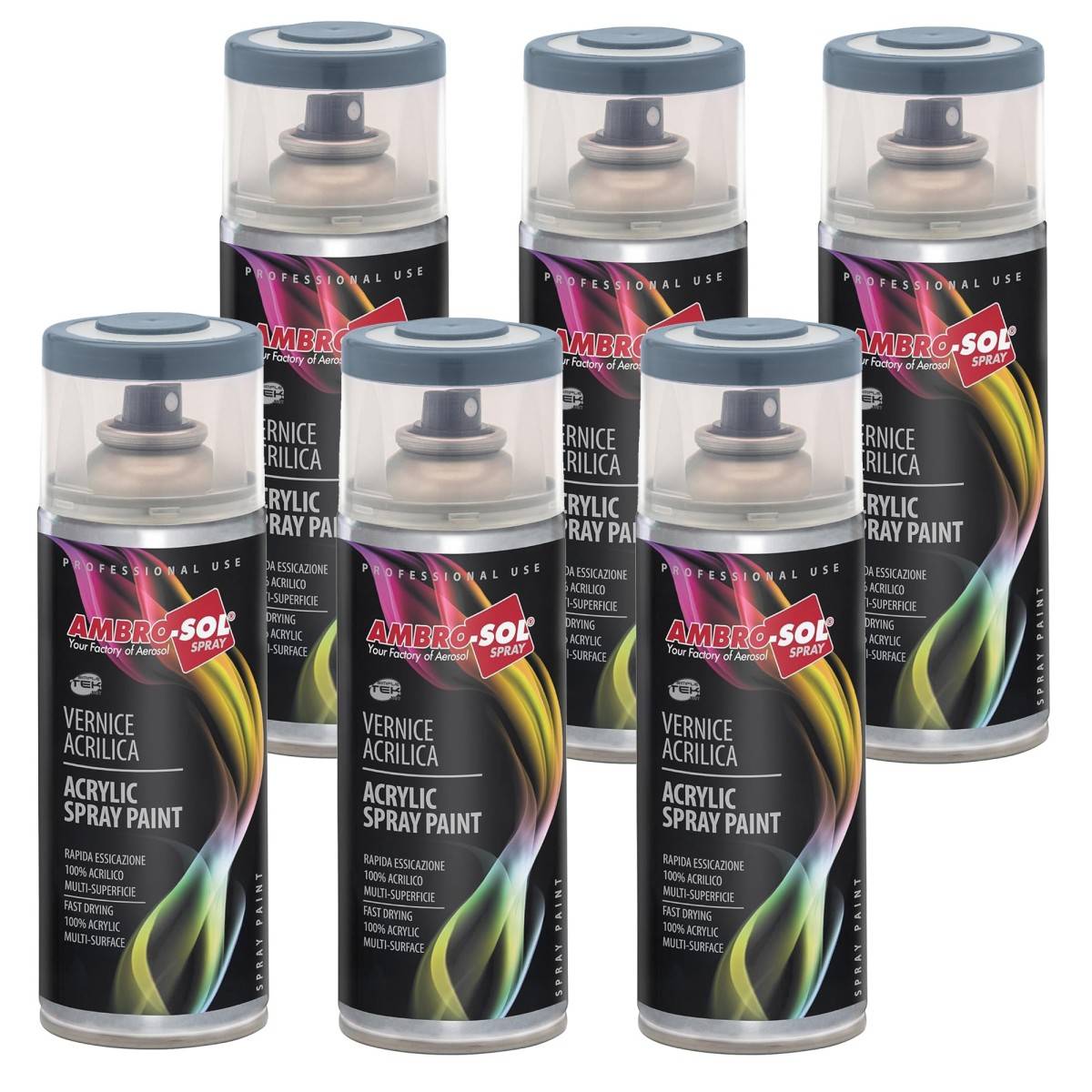 6x Bomboletta Vernice Spray Brillante Grigio Argento Interni Esterni Universale-0