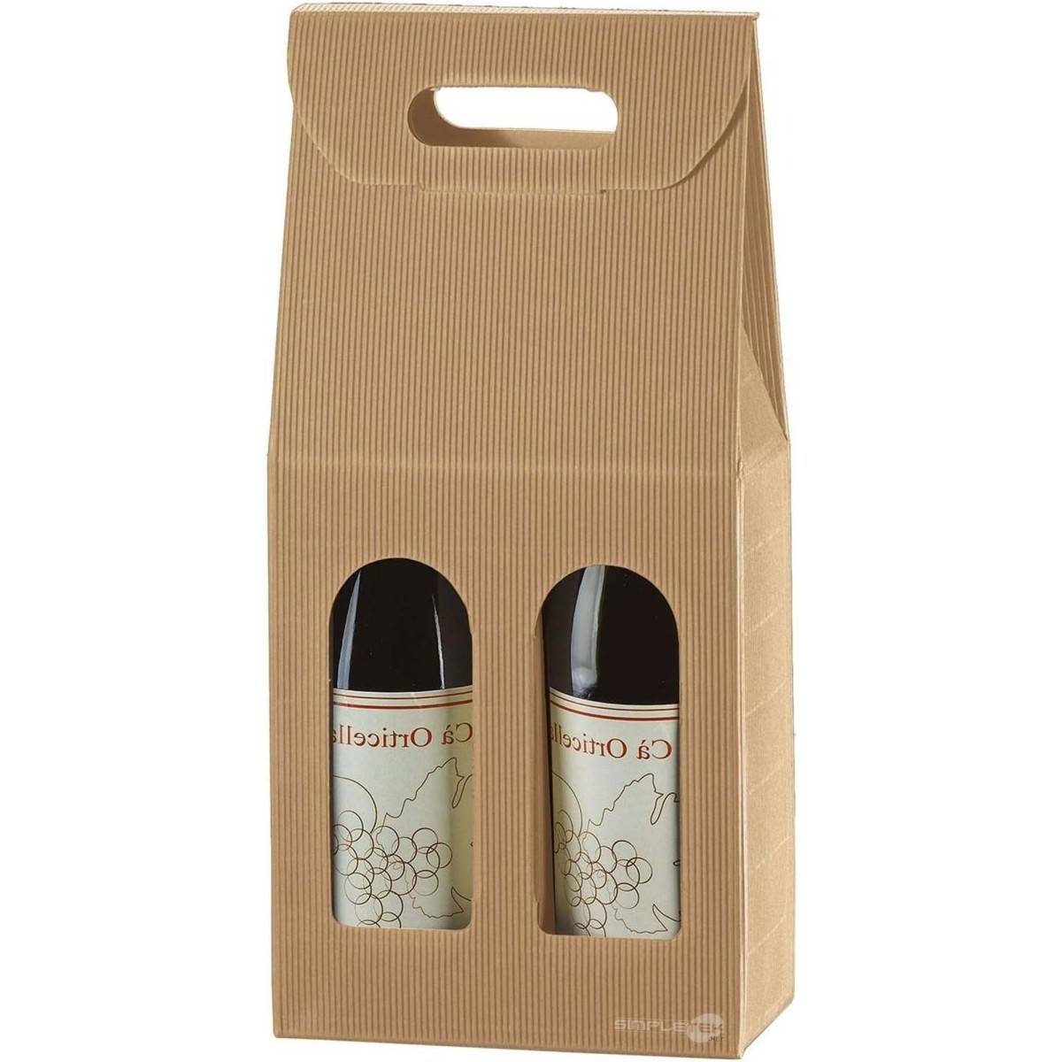 5x Scatola Confezione Regalo Vendita Avana Per 2 Bottiglie Vino Olio Con Finestra-2