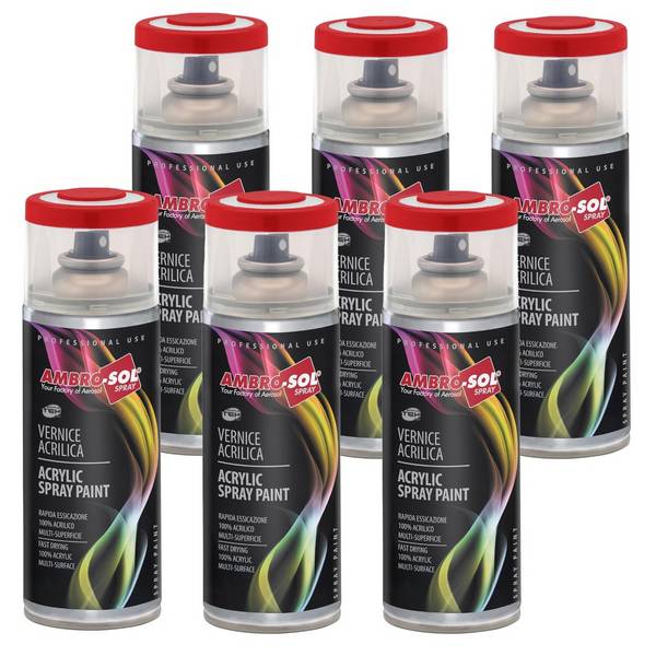 6x Bomboletta Vernice Spray Brillante Rosso Fuoco Interni Esterni Universale