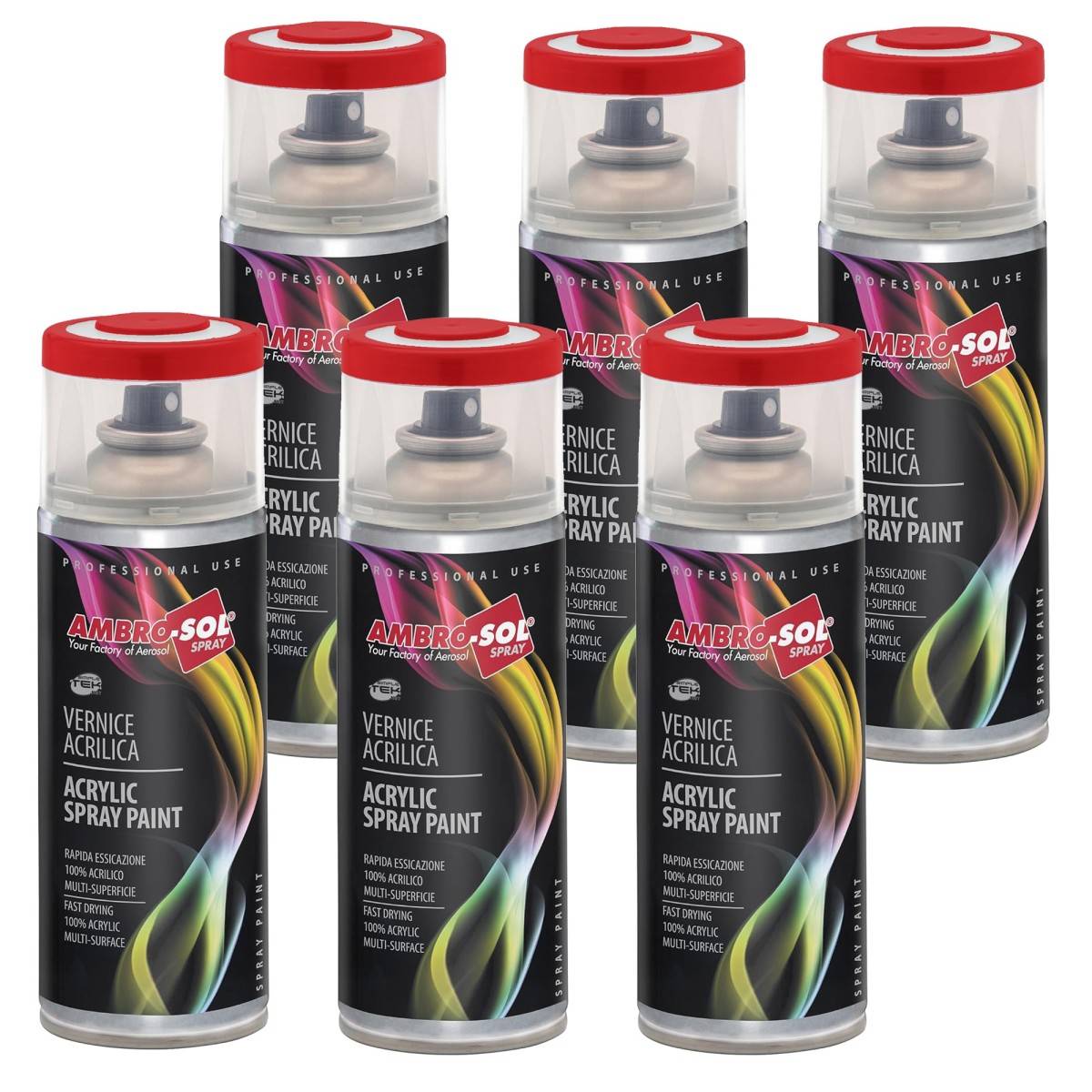 6x Bomboletta Vernice Spray Brillante Rosso Fuoco Interni Esterni Universale-0