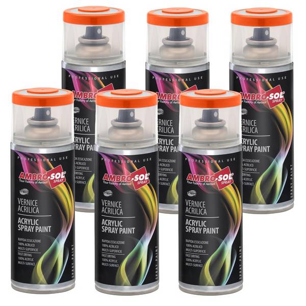 6x Bomboletta Vernice Spray Brillante Arancio Traffico Interni Esterni