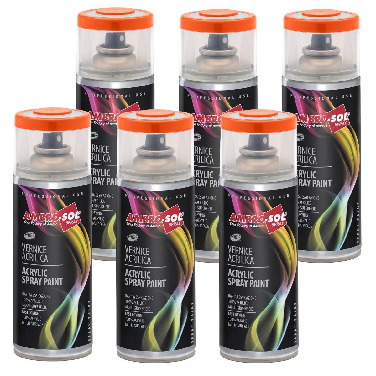 6x Bomboletta Vernice Spray Brillante Arancio Traffico Interni Esterni-0