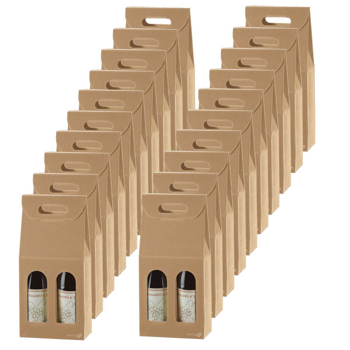 20x Scatola Confezione Regalo Vendita Avana Per 2 Bottiglie Vino Olio Con Finestra-0