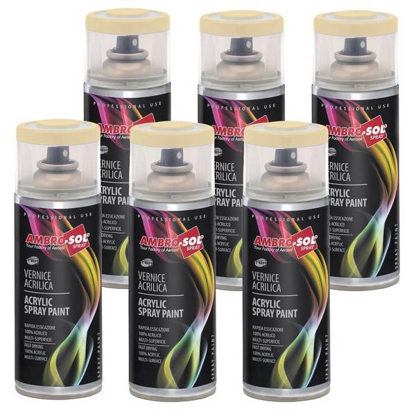 6x Bomboletta Vernice Spray Brillante Avorio Chiaro Interni Esterni Universale