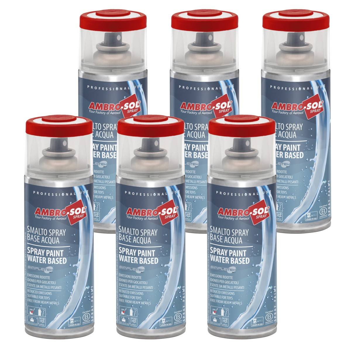 6x Vernice Spray A Base Acqua Rosso Fuoco Smalto Metallo Legno Plastica-0
