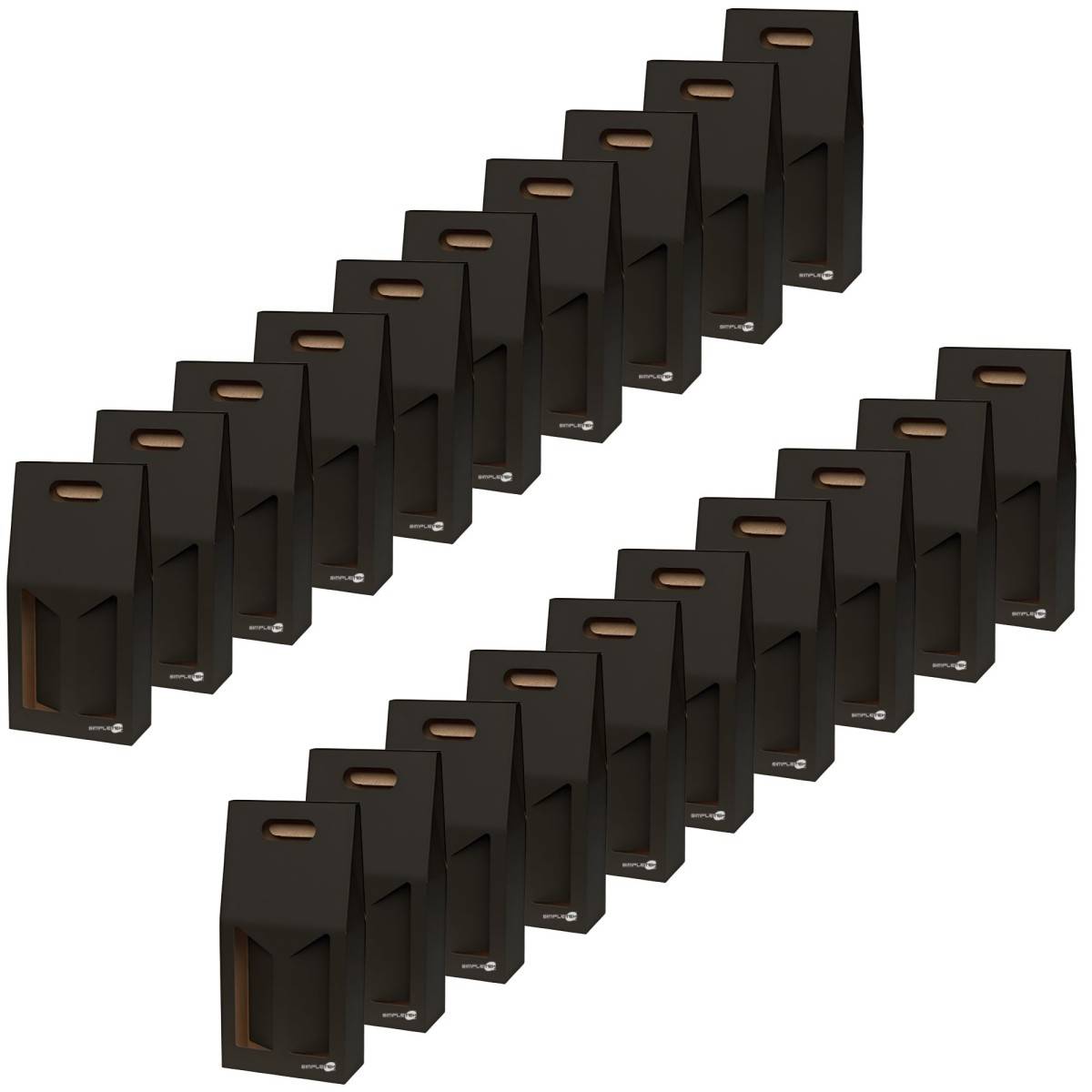 20x Scatola Confezione Regalo Vendita Nera Per 2 Bottiglie Vino Olio Con Finestra-0