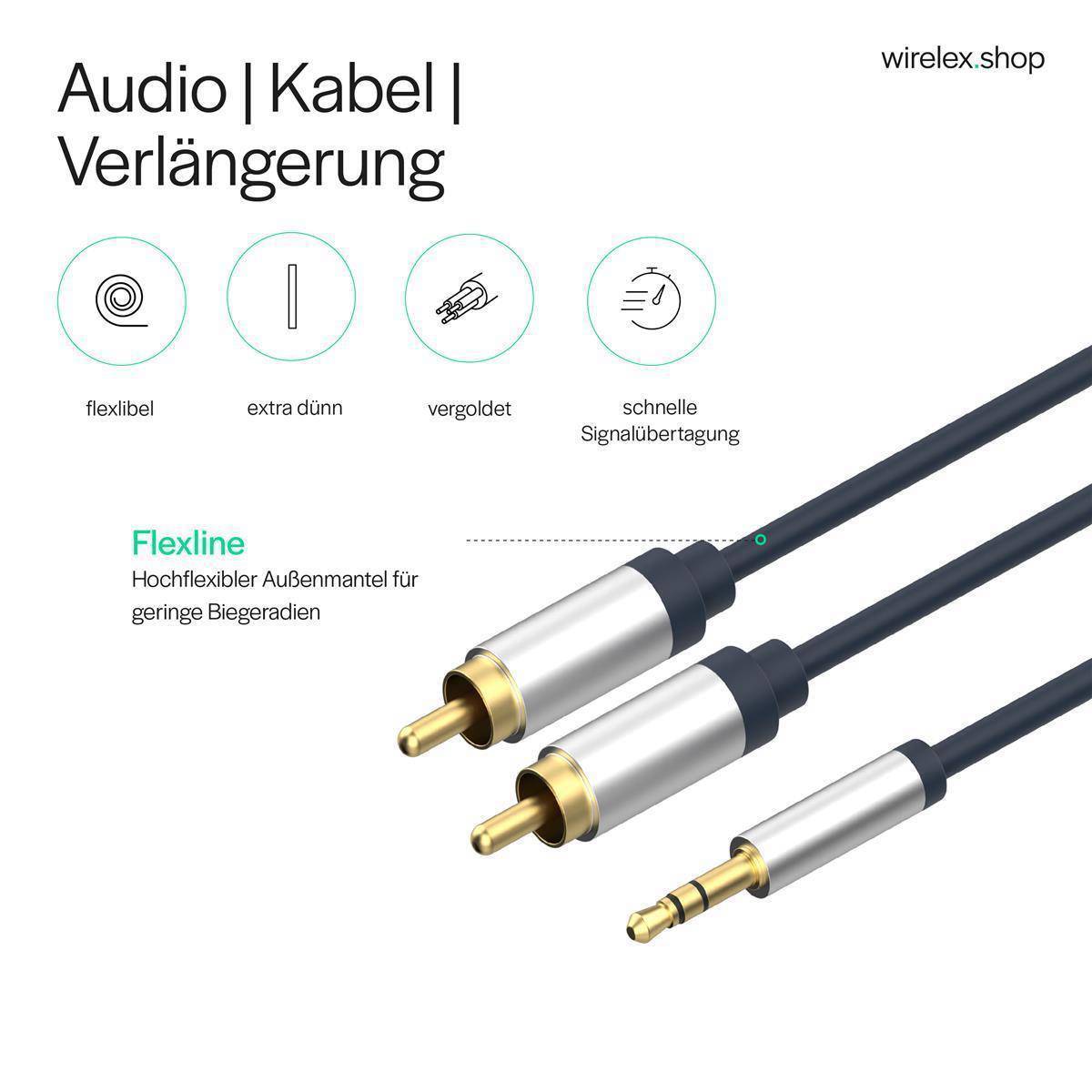 shiverpeaks FLEXLINE Audiokabel, 2 x Cinchstecker - 3,5 mm Klinkenstecker, 0,75 m, hochflexibel, vergoldete - 1 Stück (F-3