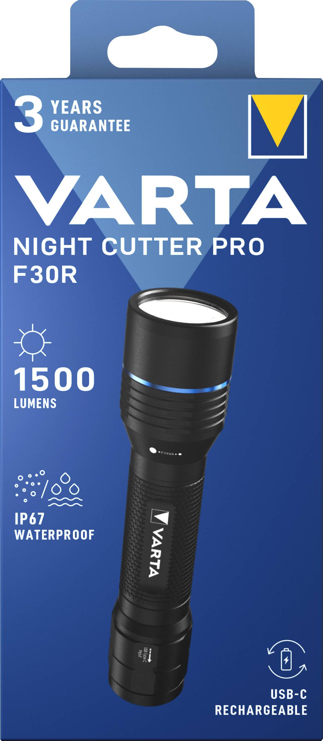Varta Night Cutter Pro F30R, Taschenlampe, Schwarz, ABS Synthetik, Aluminium, Polycarbonat (PC), Silikon, Akkustand, IP6-0
