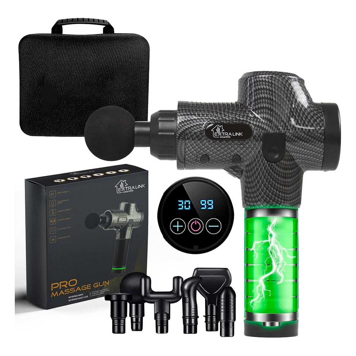 Extralink Massage Gun Pro | Pistola per massaggio | 3800 RPM, 6 punte intercambiabili-0