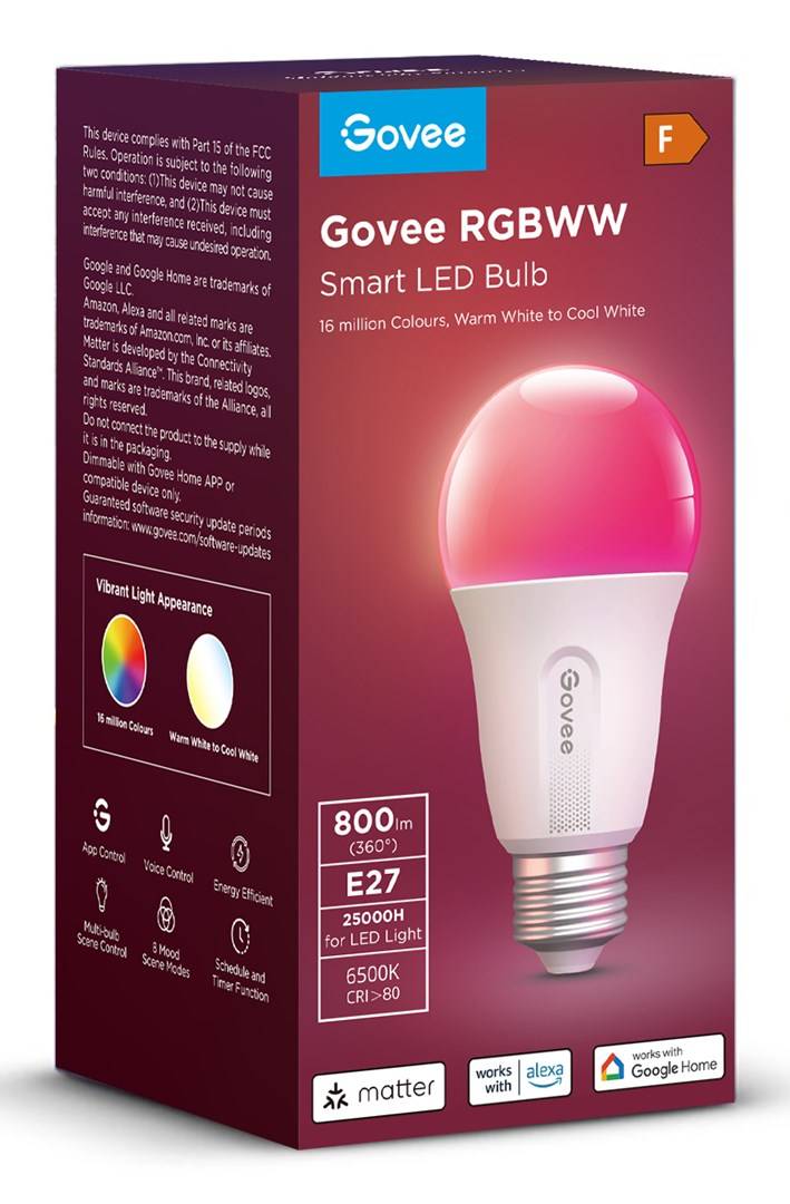 Govee H6004CC1 LED (monocolore) ERP C (A - G) Forma di bulbo 9 W RGB (Ø x L) 60 mm x 120 mm 1 pz.-2