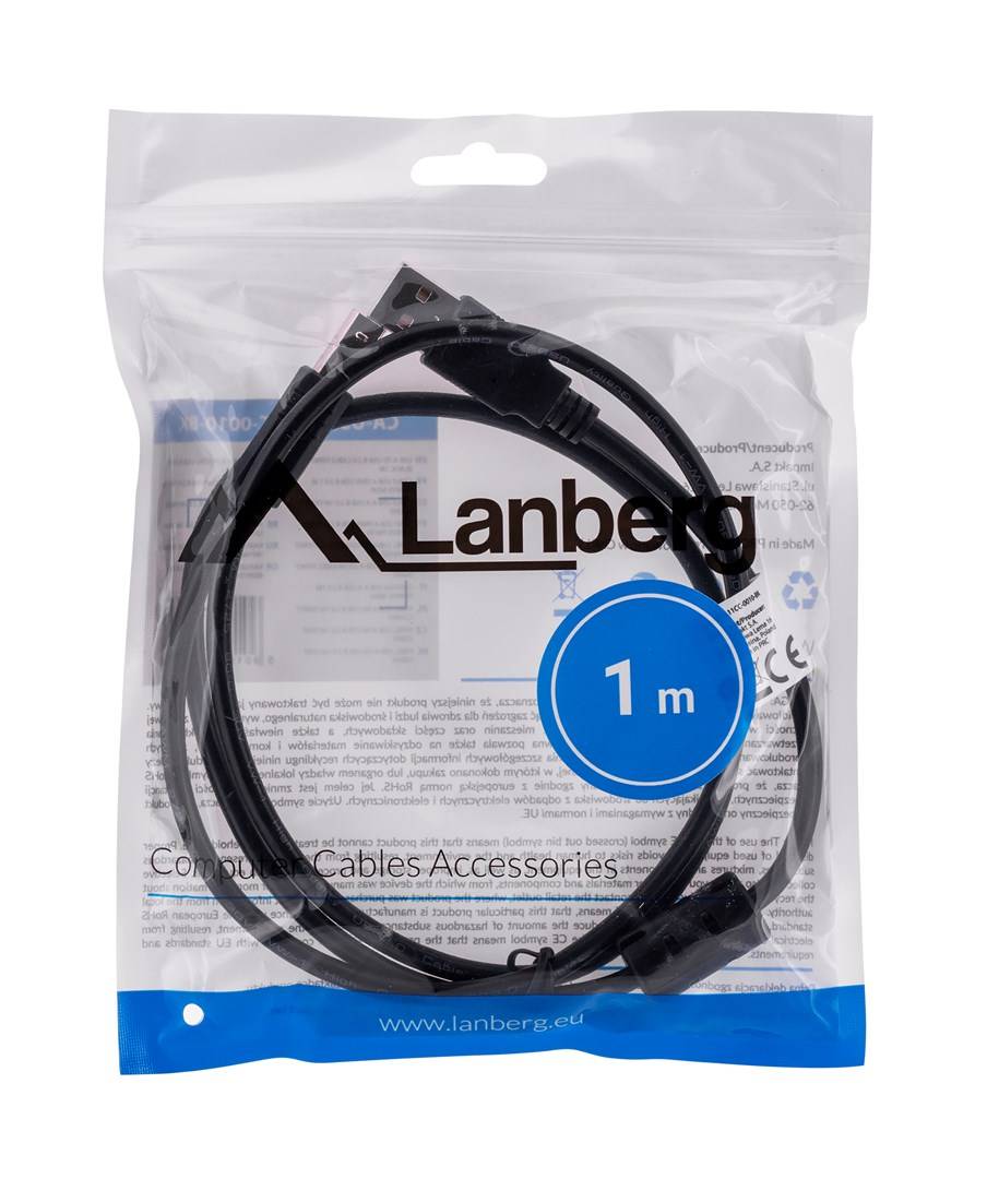 Lanberg CA-USBA-11CC-0010-BK USB Kabel 1 m 2.0 USB B Schwarz (CA-USBA-11CC-0010-BK)-2