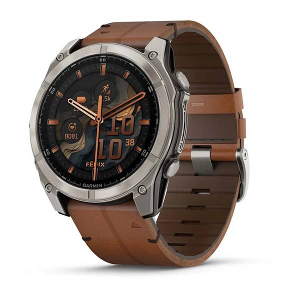 Garmin Fenix 8, 51mm, Sapphire Amoled, Carbon Gray Dlc Titanium Con Cinturino Pelle Chestnut