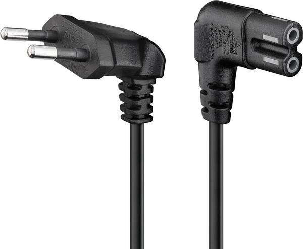 Goobay Cavo di collegamento con eurospina, angolo, 3 m, nero 3 m eurospina (tipo C CEE 7/16) 90° > presa C7 90°