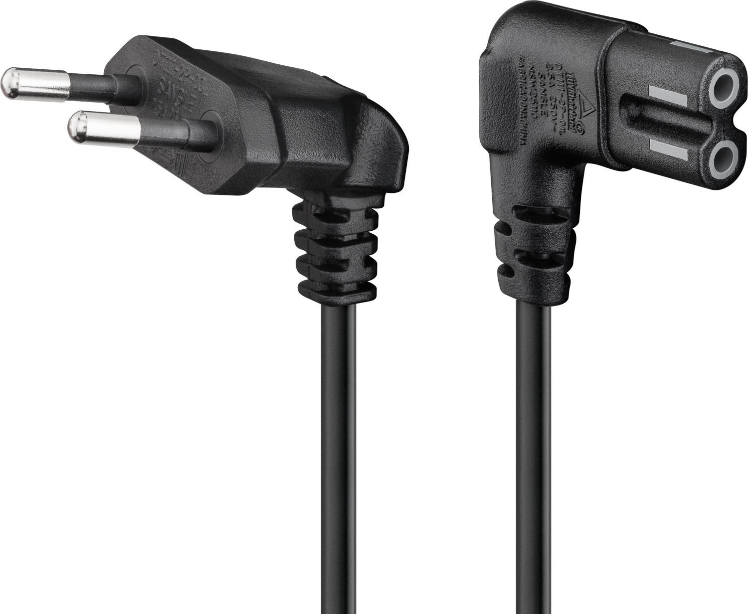 Goobay Cavo di collegamento con eurospina, angolo, 2 m, nero 2 m eurospina (tipo C CEE 7/16) 90° > presa C7 90°-0