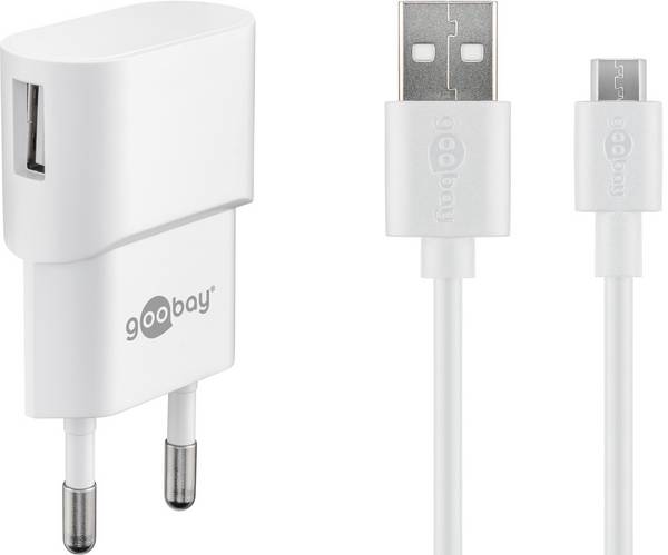 Set di ricarica Goobay Micro USB 1 A - alimentatore con cavo Micro USB 1m (bianco)