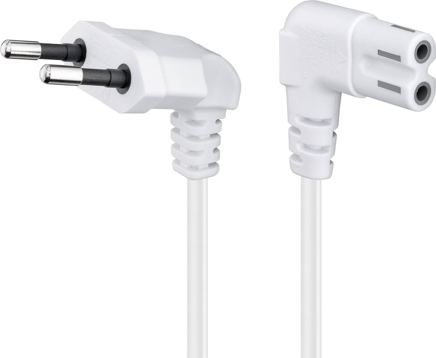 Goobay Cavo di collegamento Euro plug angolato alle due estremità, 2 m, bianco 2 m eurospina (tipo C CEE 7/16) 90° > pre-0