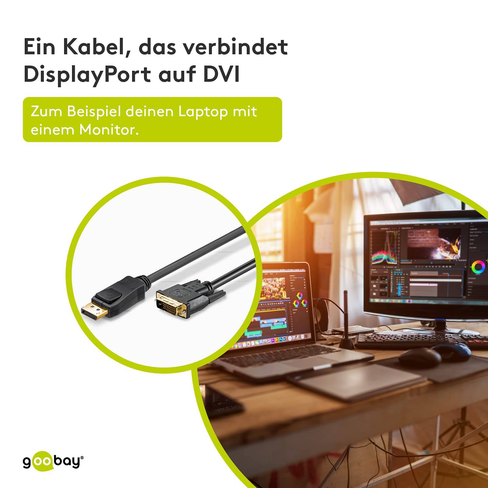 Goobay Cavo adattatore DisplayPort™/DVI-D dorato 2 m Spina DisplayPort™ > Spina DVI-D Dual Link (24+1 pin)-1