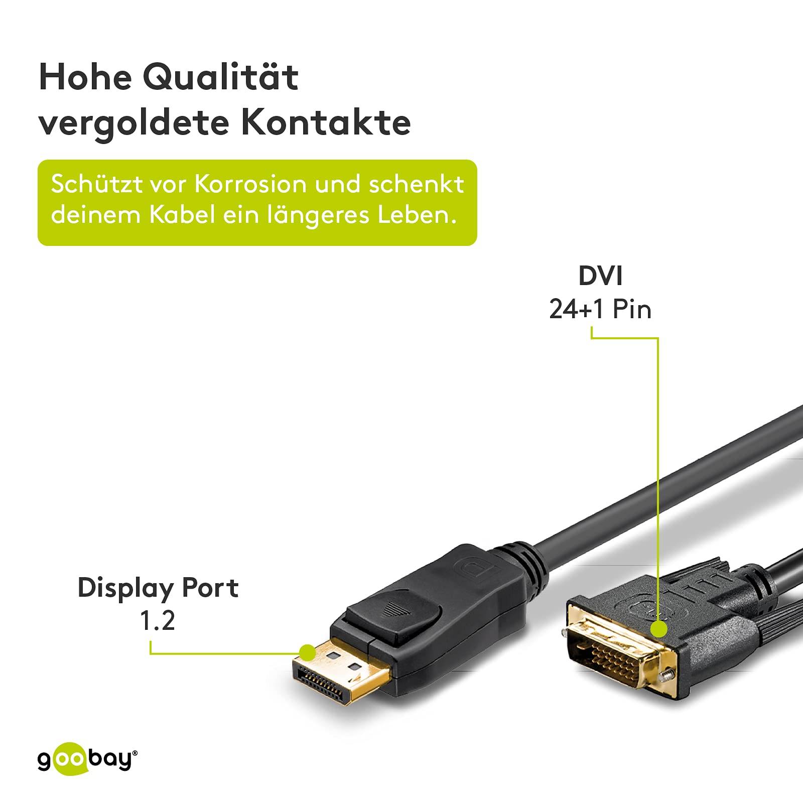 Goobay Cavo adattatore DisplayPort™/DVI-D dorato 2 m Spina DisplayPort™ > Spina DVI-D Dual Link (24+1 pin)-2