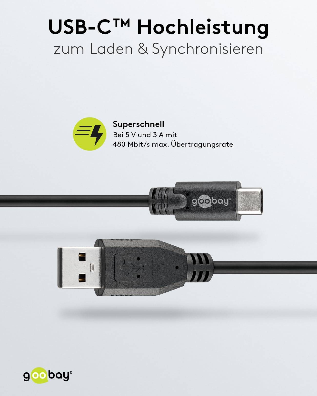 Goobay USB 2.0 Kabel USB-C™ auf USB A, schwarz, 1.8 m - geeignet für Geräte mit USB-C™ Anschluss (55468)-3