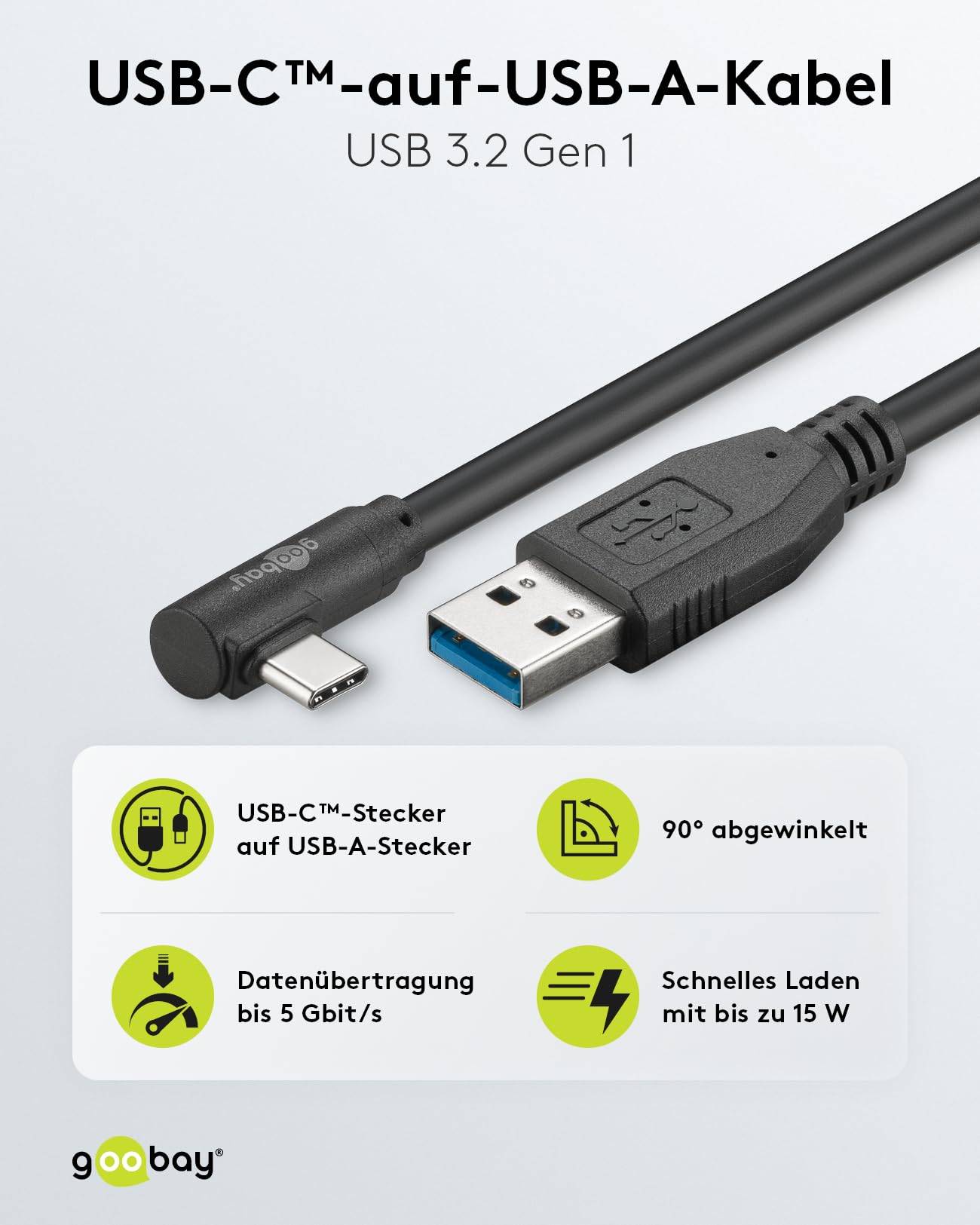 Goobay USB 3.0 cavo da USB-C™ a USB-A 90°, 1,5 m, nero 1.5 m spina USB 3.0 (tipo A) > Spina USB-C™-1