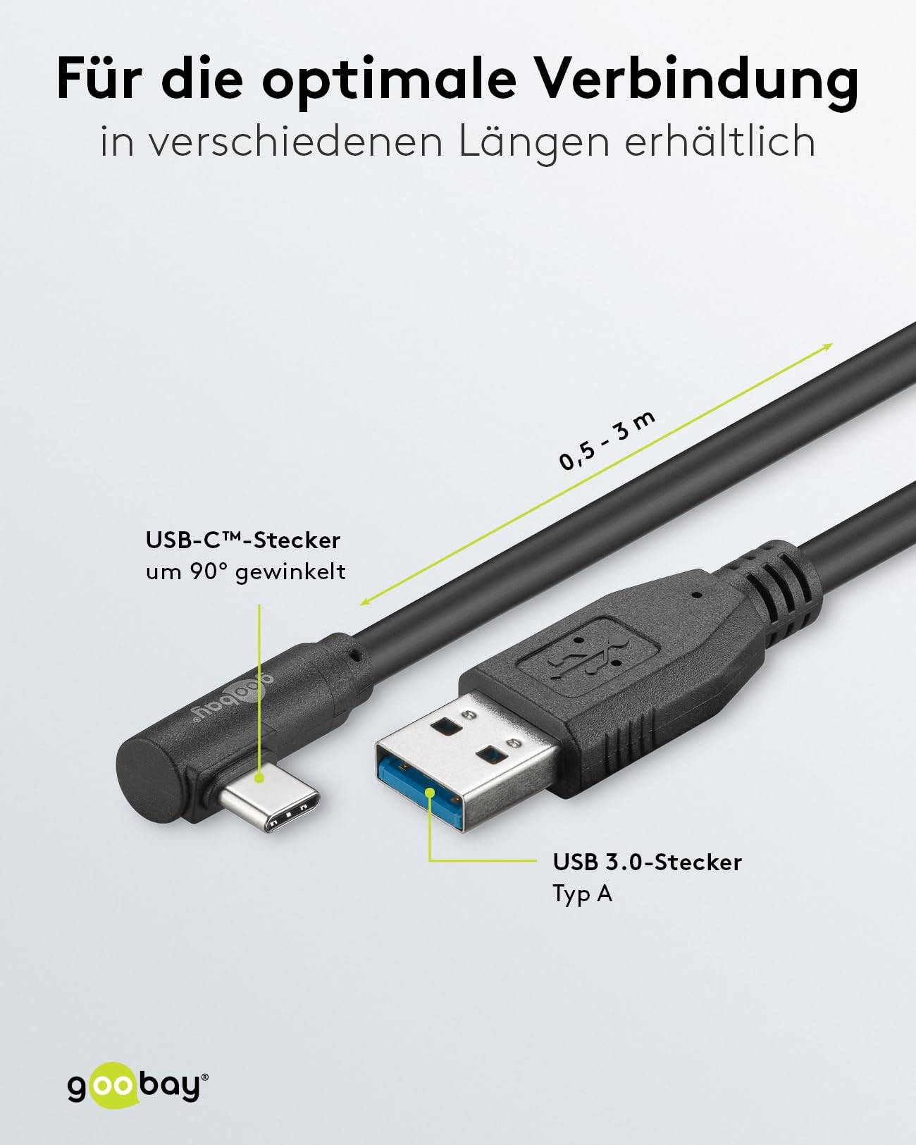 Goobay USB 3.0 cavo da USB-C™ a USB-A 90°, 1,5 m, nero 1.5 m spina USB 3.0 (tipo A) > Spina USB-C™-2