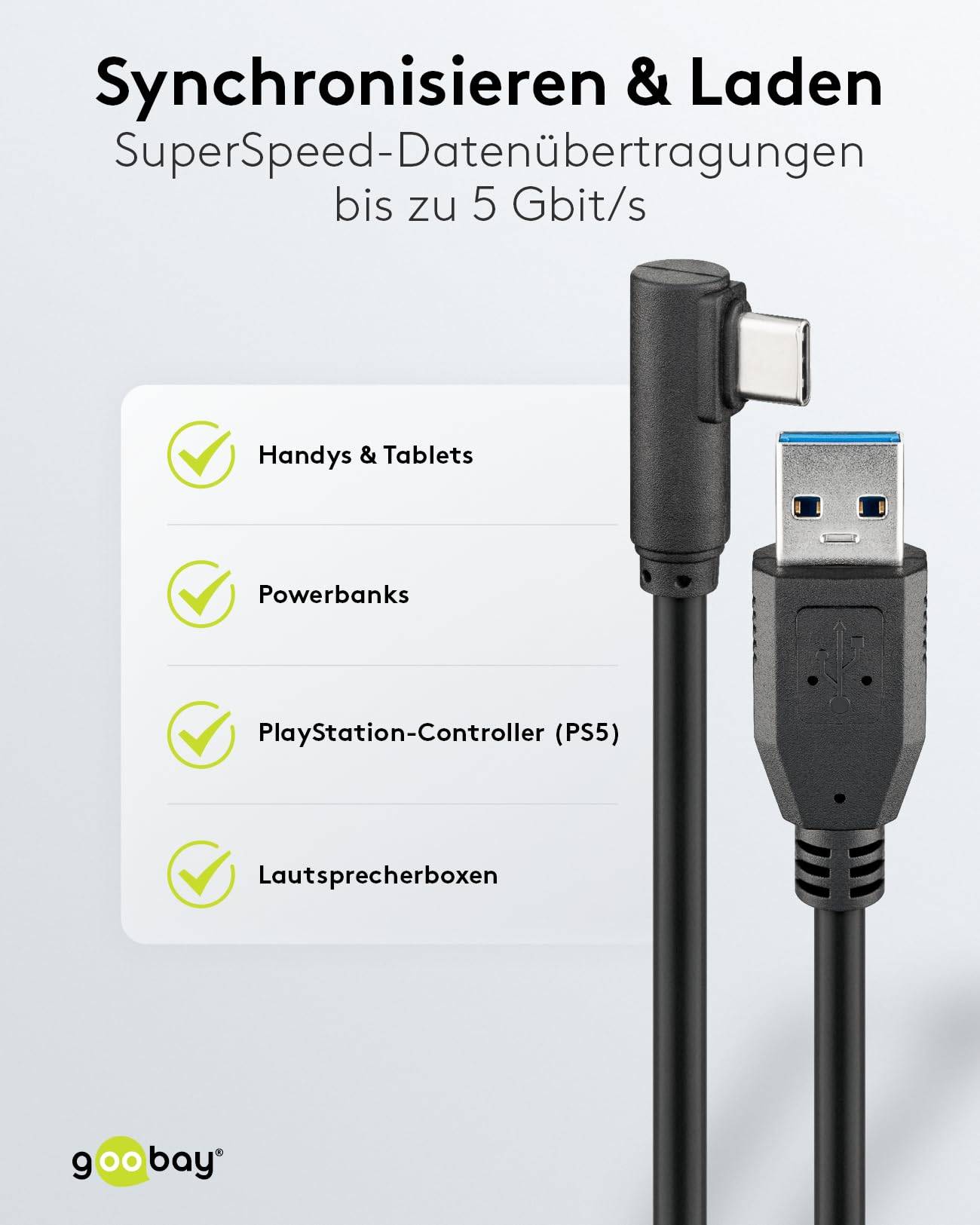 Goobay USB 3.0 cavo da USB-C™ a USB-A 90°, 1,5 m, nero 1.5 m spina USB 3.0 (tipo A) > Spina USB-C™-4