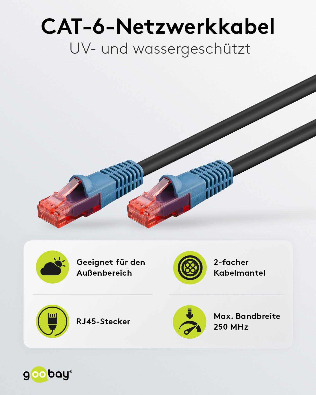Goobay CAT 6 cavo patch per uso esterno, U/UTP, nero 40 m conduttore di alluminio placcato di rame (CCA), doppia guaina-1