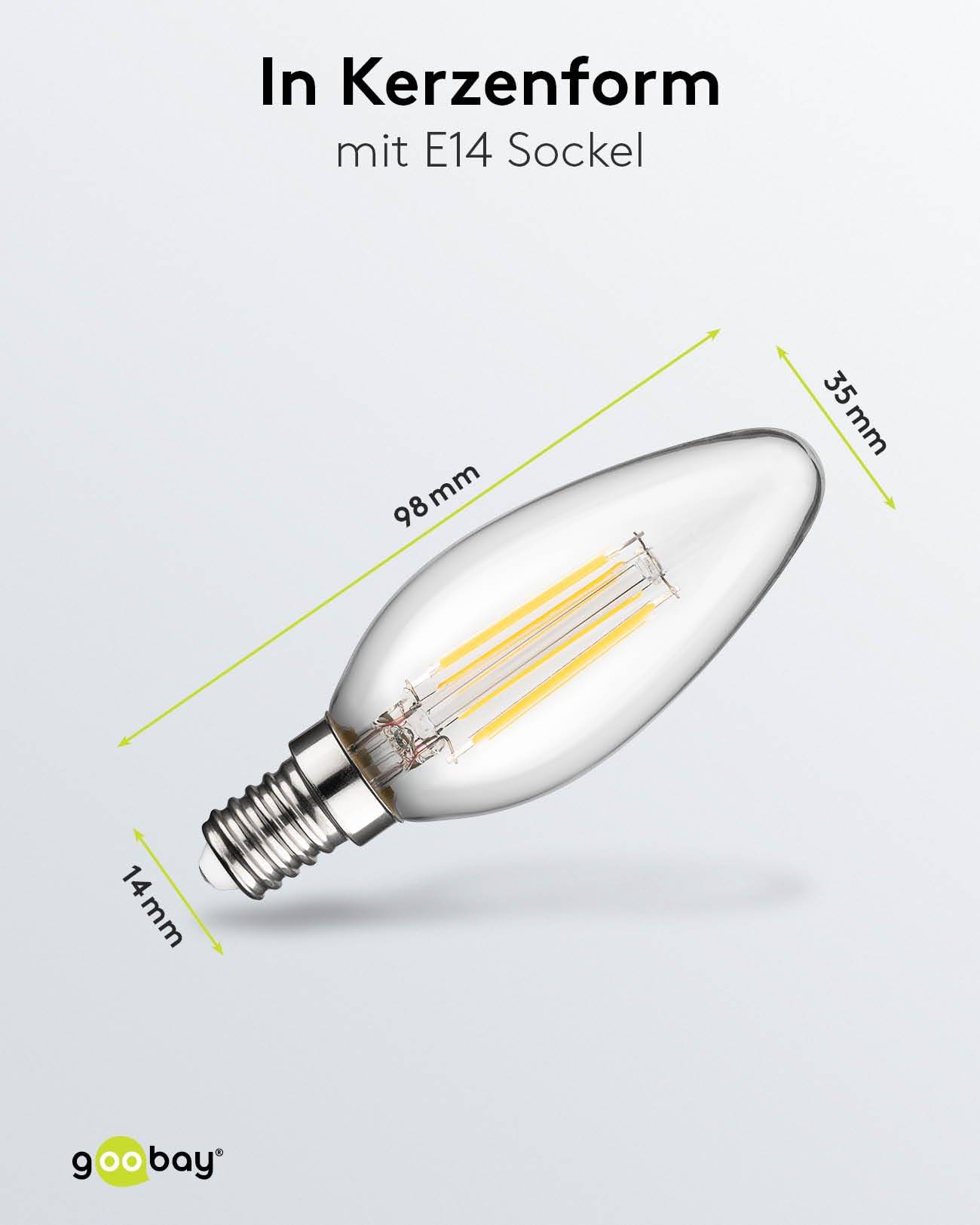 Goobay Candela a filamento LED, 4 W attaco E14, bianco caldo, non oscurabile-2