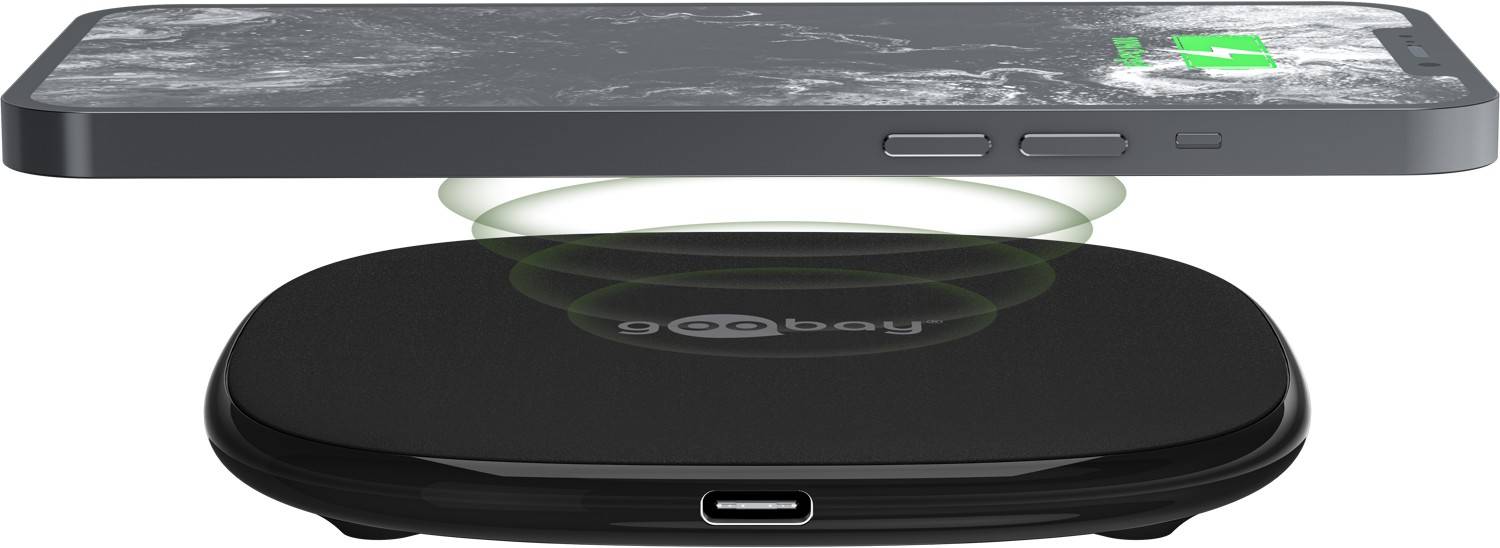 Goobay - Caricabatterie wireless rapido da 15 W, nero