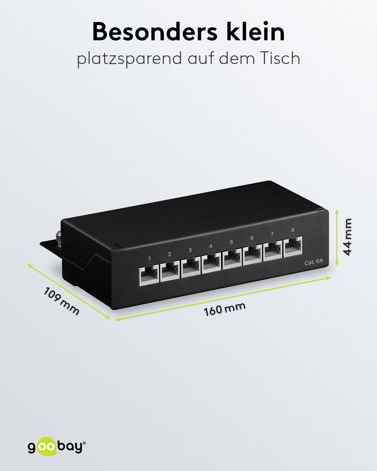 Goobay CAT 6a pannello patch mini/desktop, 8 porte (1 U) nero STP schermato, nero-2