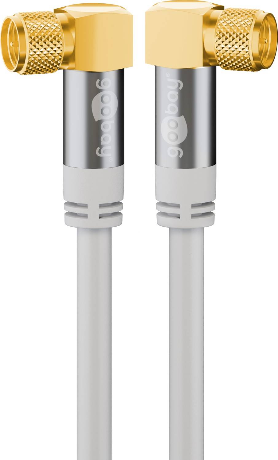 Goobay Cavo antenna SAT (135 dB), 4x schermato 3 m placcato oro, spina F 90° > spina F 90°-0